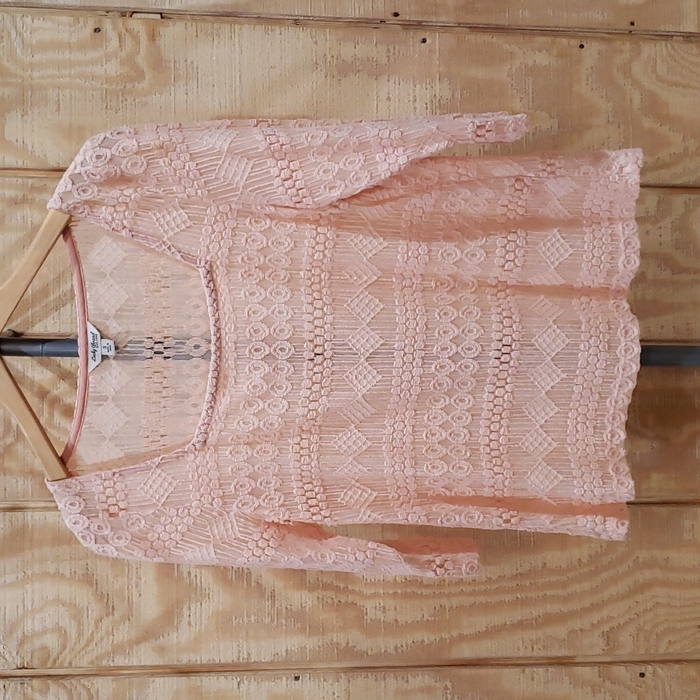 Lucky Brand Lace Pink Embroidered Crochet Square Neck Top Size S - Picture 2 of 5